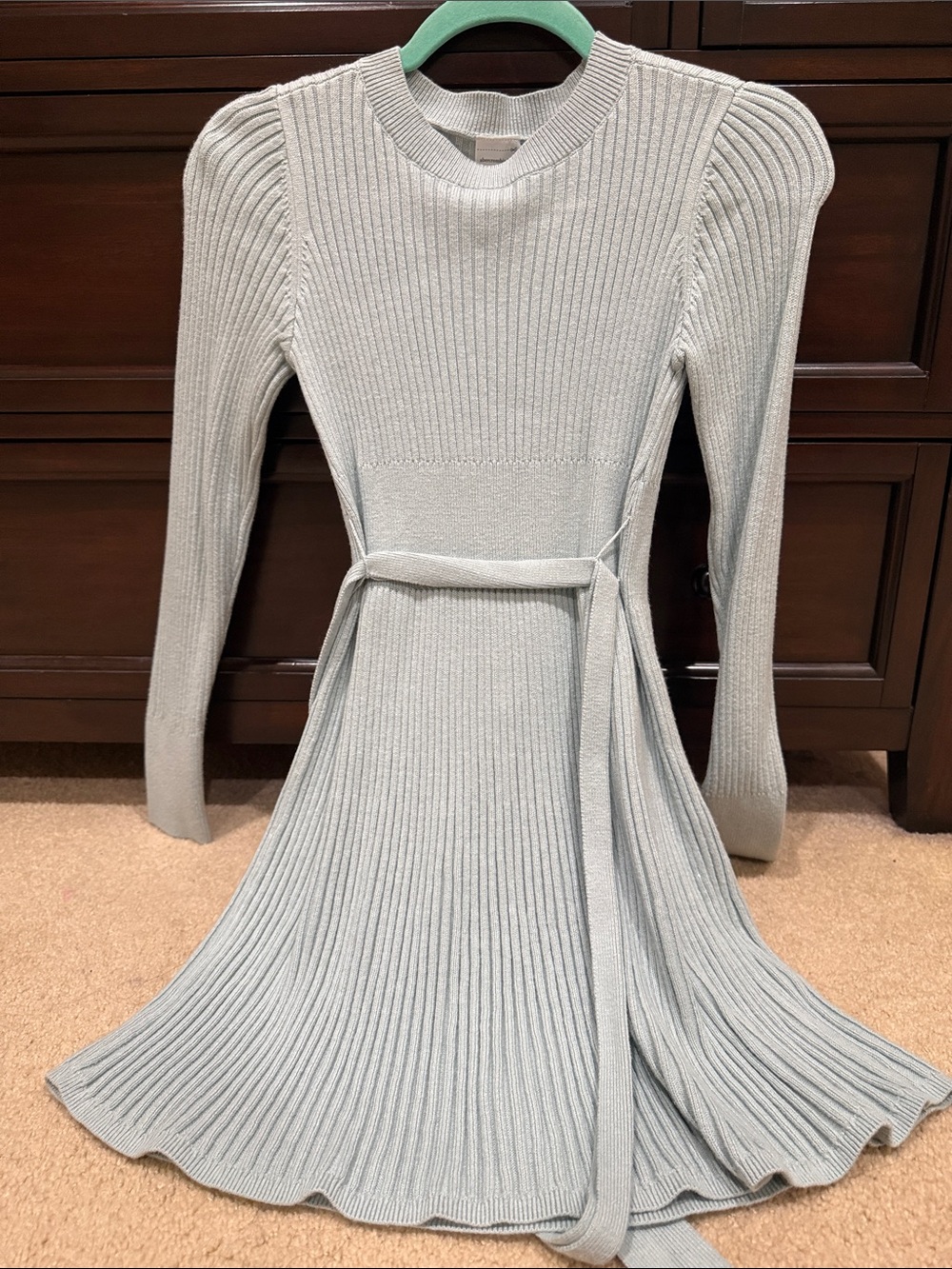 abercrombie kids Light Blue Ribbed Belted Long Sleeve Dress